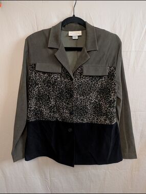 Vintage Pride & Joy Olive & Black Leopard-Panel Blazer